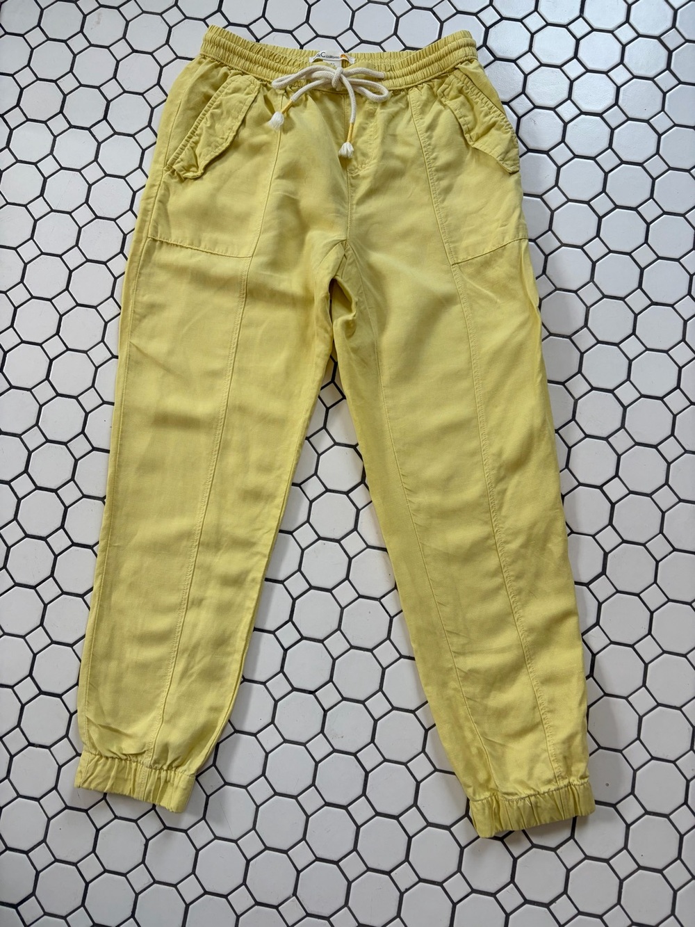 C&C California Women’s Butter Yellow 100% Linen Drawstring Jogger Pants Size S